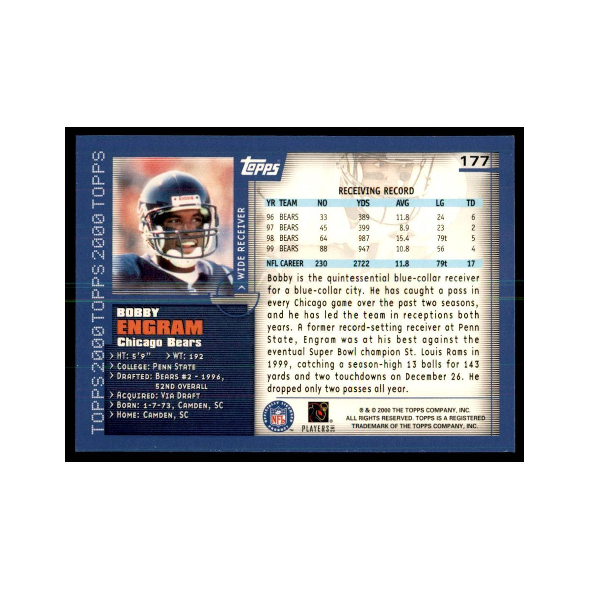 Bobby Engram 2000 Topps #177 Football Cards Football Card NM