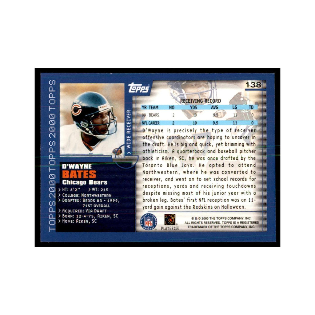 D'Wayne Bates 2000 Topps #138 Football Cards Football Card NM