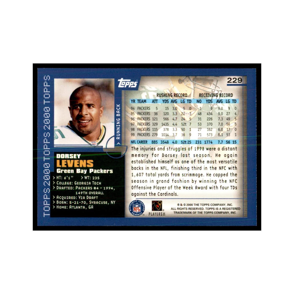 Dorsey Levens 2000 Topps #229 Football Cards Football Card NM