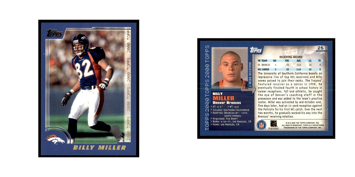 Billy Miller 2000 Topps #25 Football Cards Football Card NM
