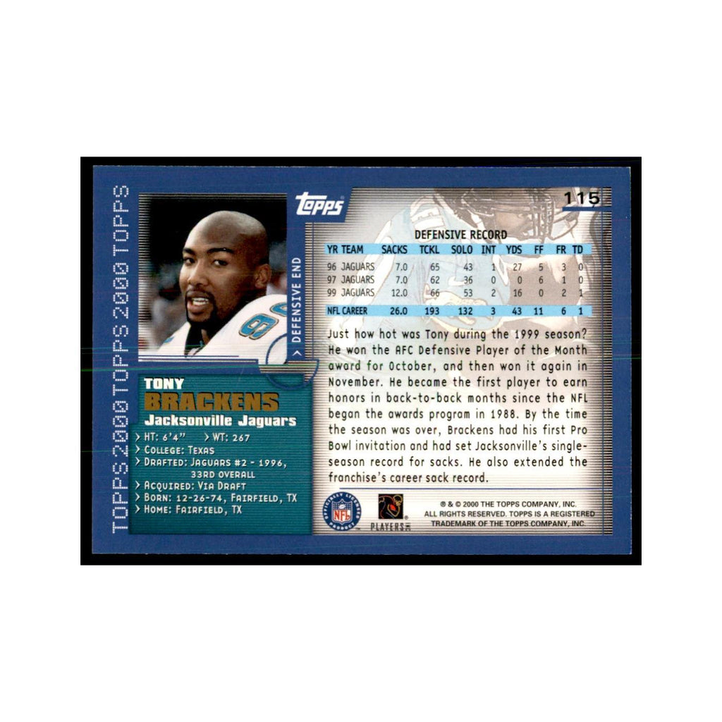 Tony Brackens 2000 Topps #115 Football Cards Football Card NM