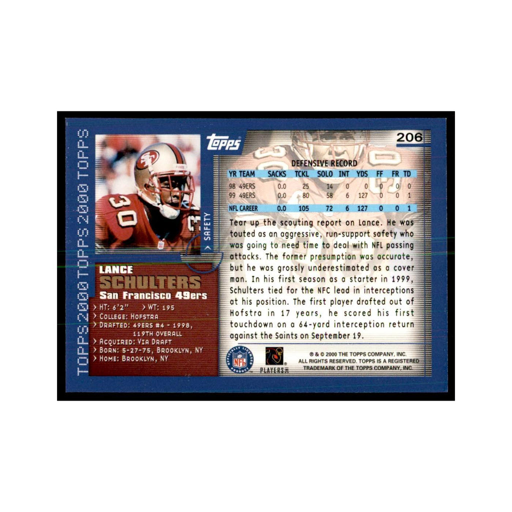 Lance Schulters 2000 Topps #206 Football Cards Football Card NM