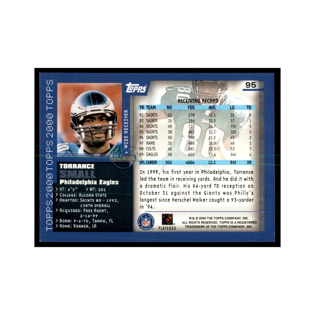 Torrance Small 2000 Topps #95 Football Cards Football Card NM