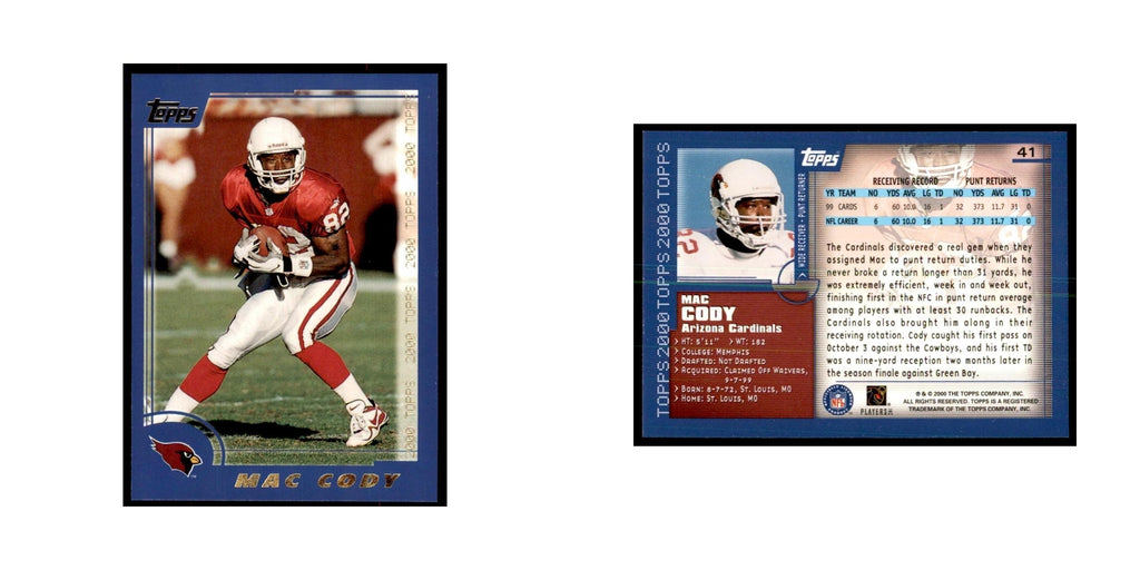 Mac Cody 2000 Topps #41 Football Cards Football Card NM