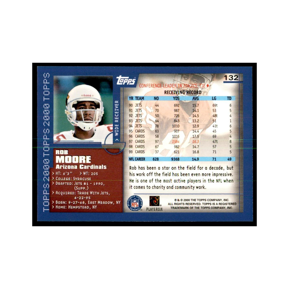 Rob Moore 2000 Topps #132 Football Cards Football Card NM