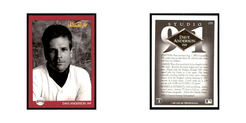 Dave Anderson 1991 Studio #251 Baseball Cards Baseball Card NM