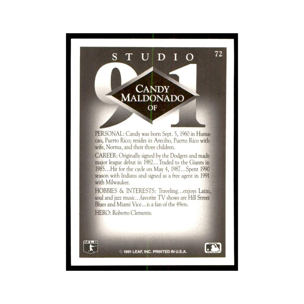 Candy Maldonado 1991 Studio #72 Baseball Cards Baseball Card NM