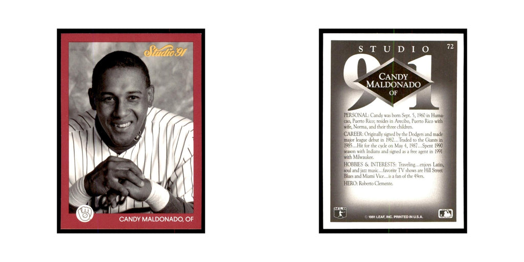 Candy Maldonado 1991 Studio #72 Baseball Cards Baseball Card NM