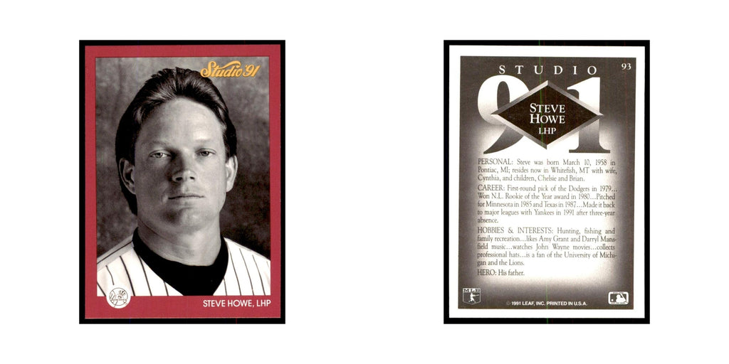 Steve Howe 1991 Studio #93 Baseball Cards Baseball Card NM