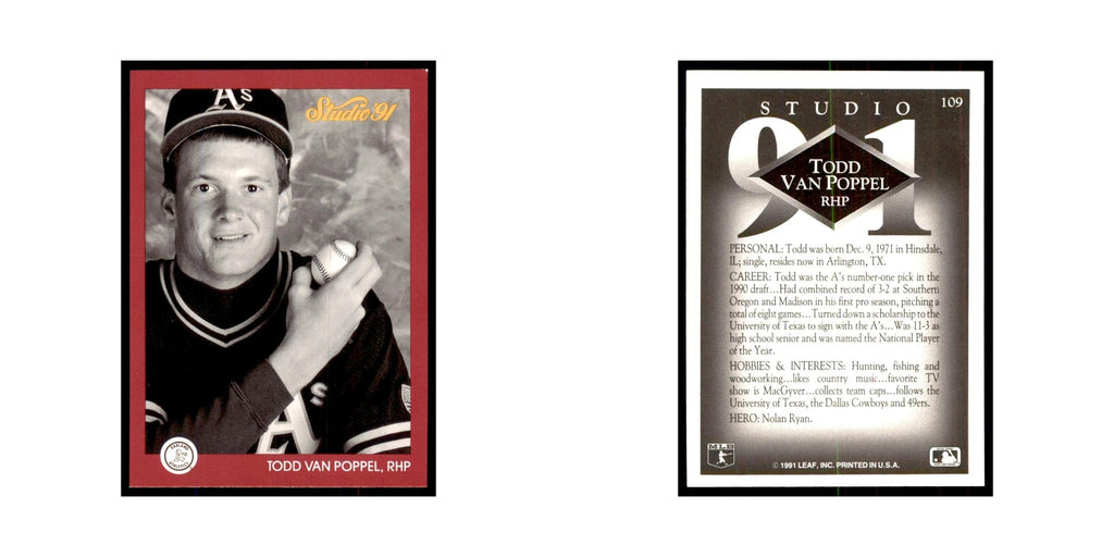 Todd Van Poppel 1991 Studio #109 Baseball Cards Baseball Card NM