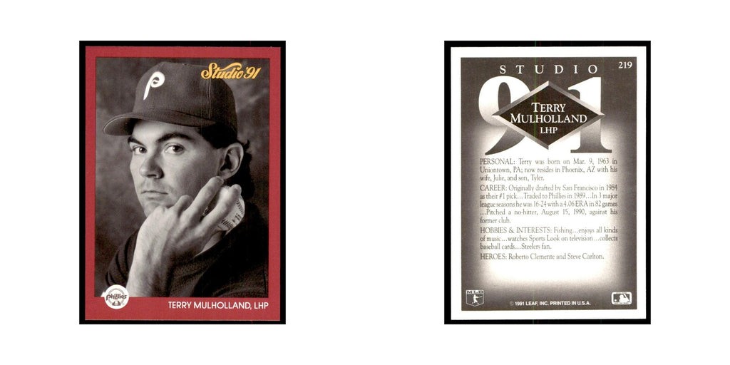 Terry Mulholland 1991 Studio #219 Baseball Cards Baseball Card NM