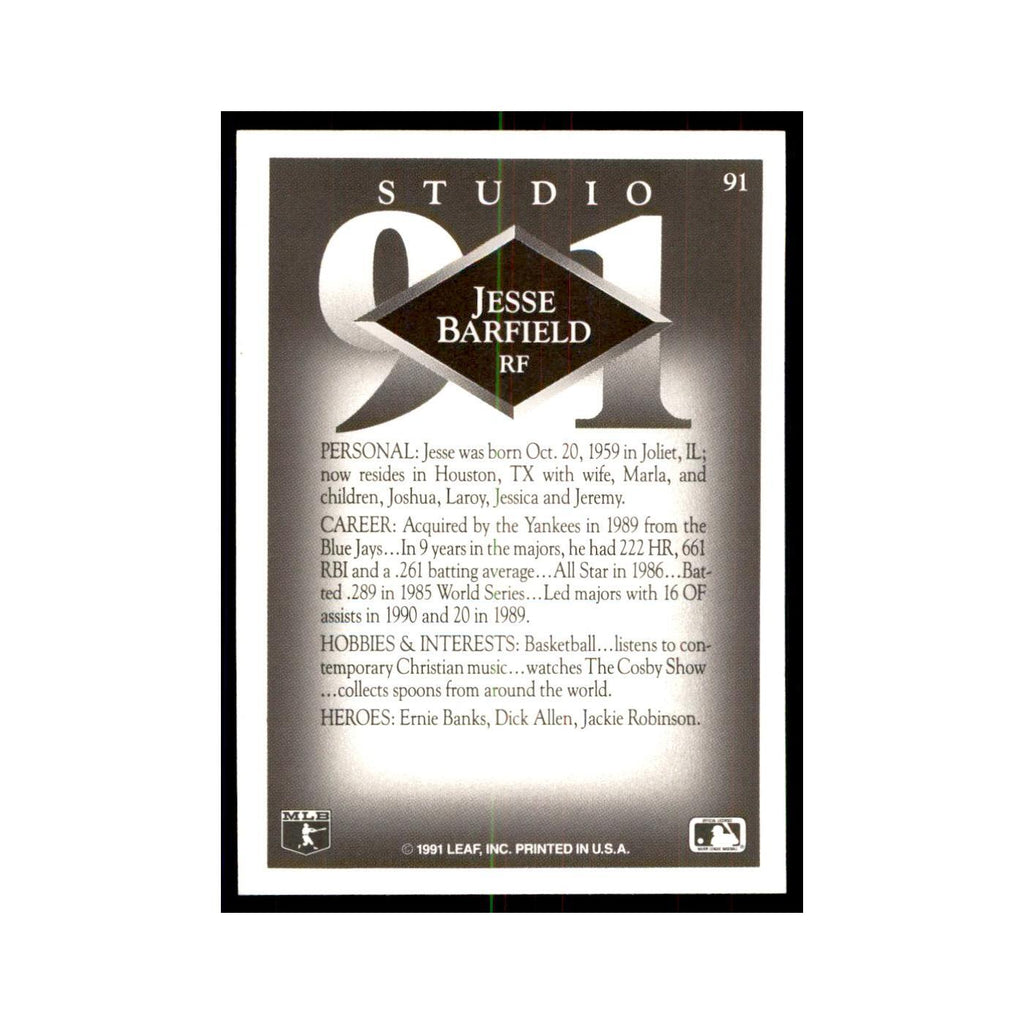 Jesse Barfield 1991 Studio #91 Baseball Cards Baseball Card NM