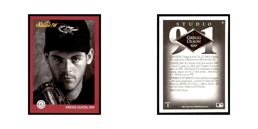 Gregg Olson 1991 Studio #8 Baseball Cards Baseball Card NM