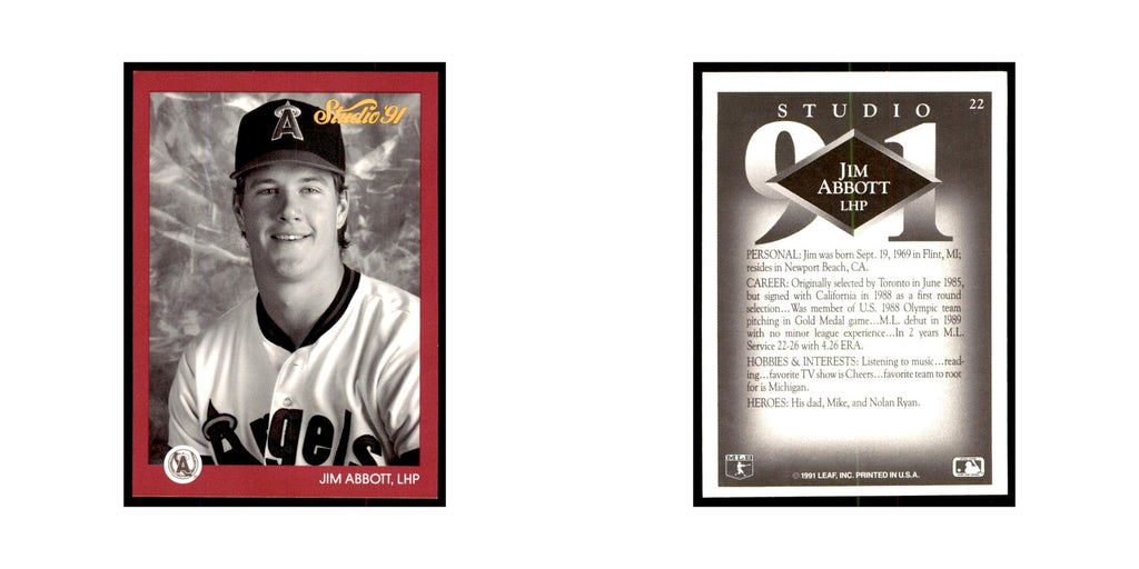 Jim Abbott 1991 Studio #22 Baseball Cards Baseball Card NM