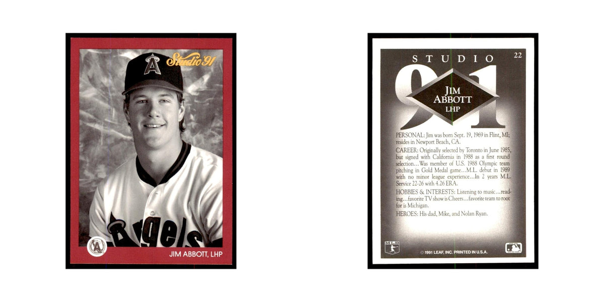 Jim Abbott 1991 Studio #22 Baseball Cards Baseball Card NM