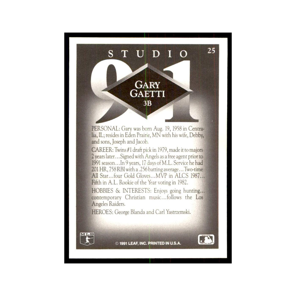 Gary Gaetti 1991 Studio #25 Baseball Cards Baseball Card NM