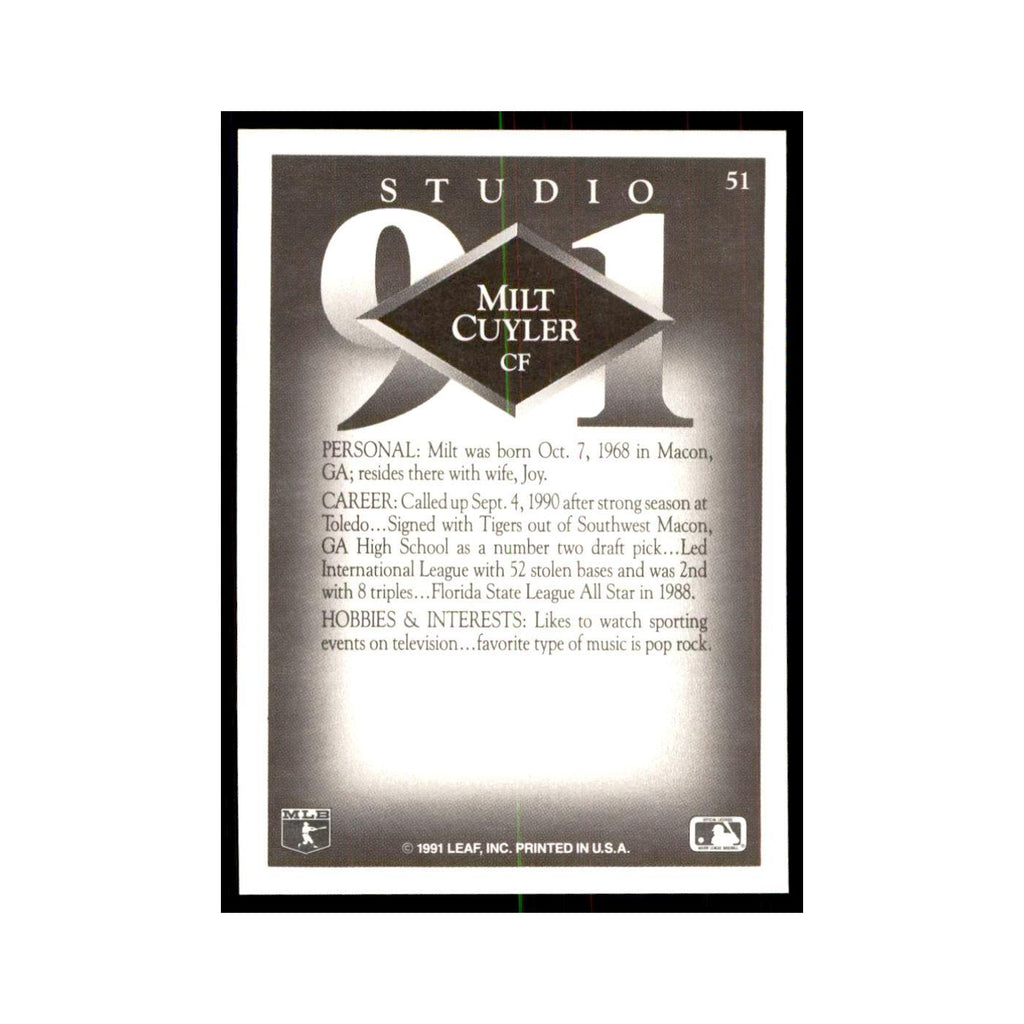 Milt Cuyler 1991 Studio #51 Baseball Cards Baseball Card NM