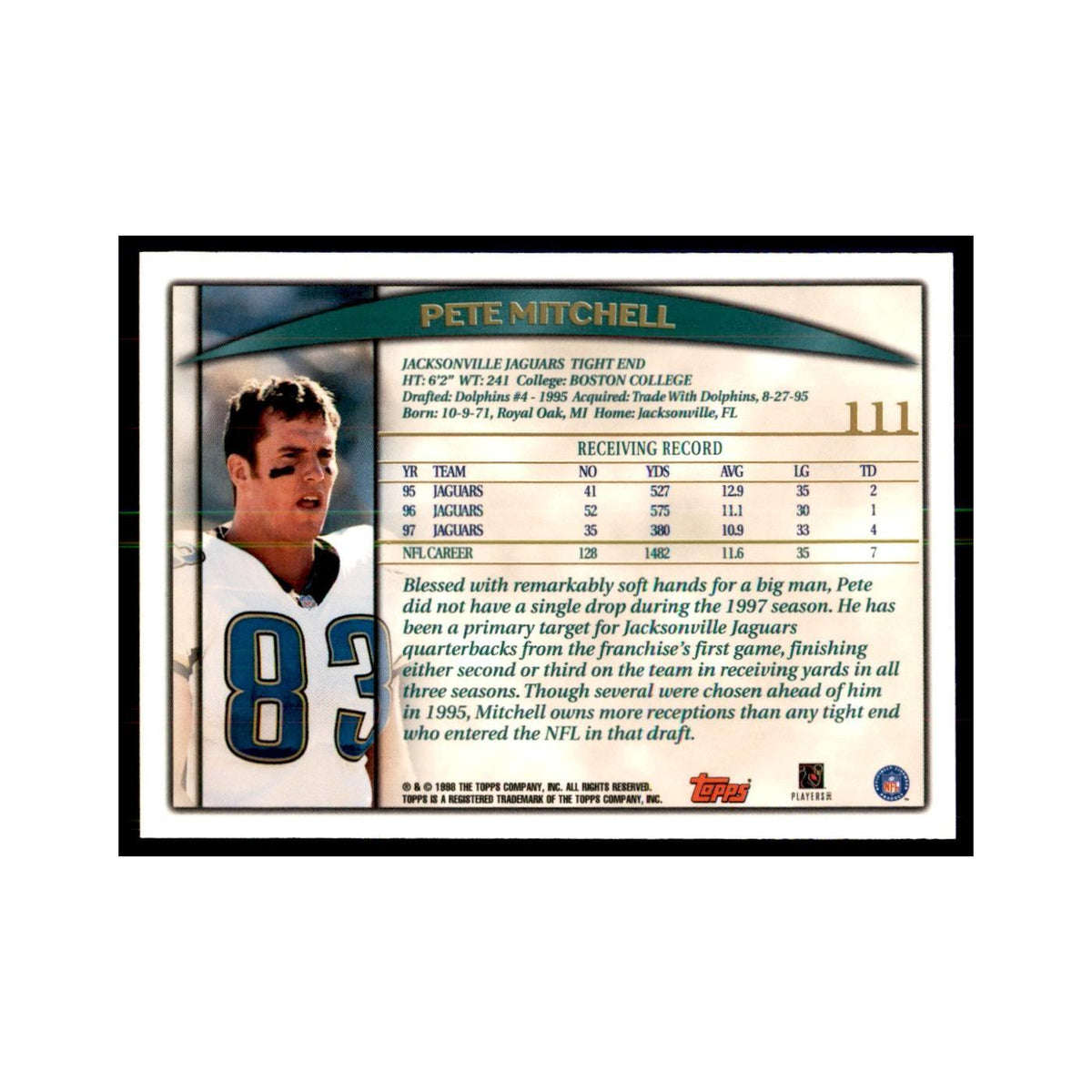 Pete Mitchell 1998 Topps #111 Football Cards Football Card NM