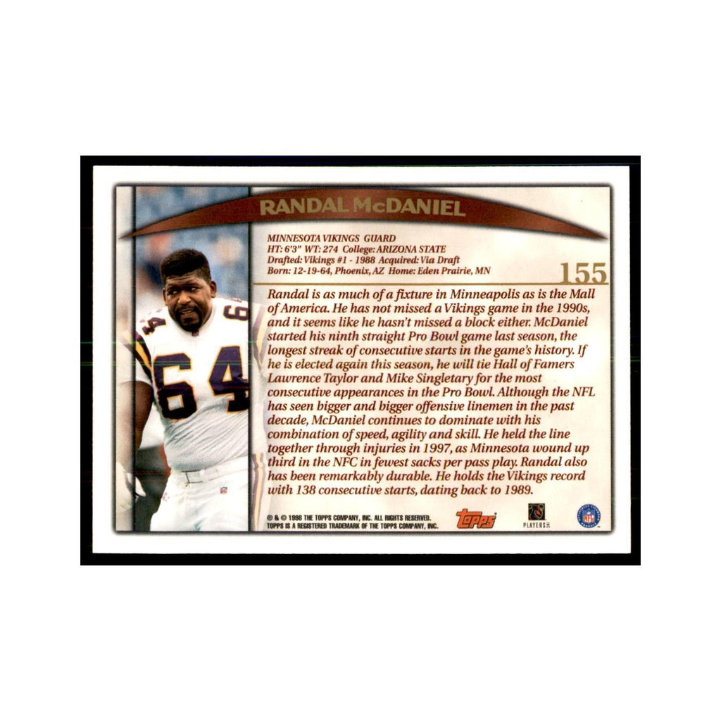 Randall McDaniel 1998 Topps #155 Football Cards Football Card NM
