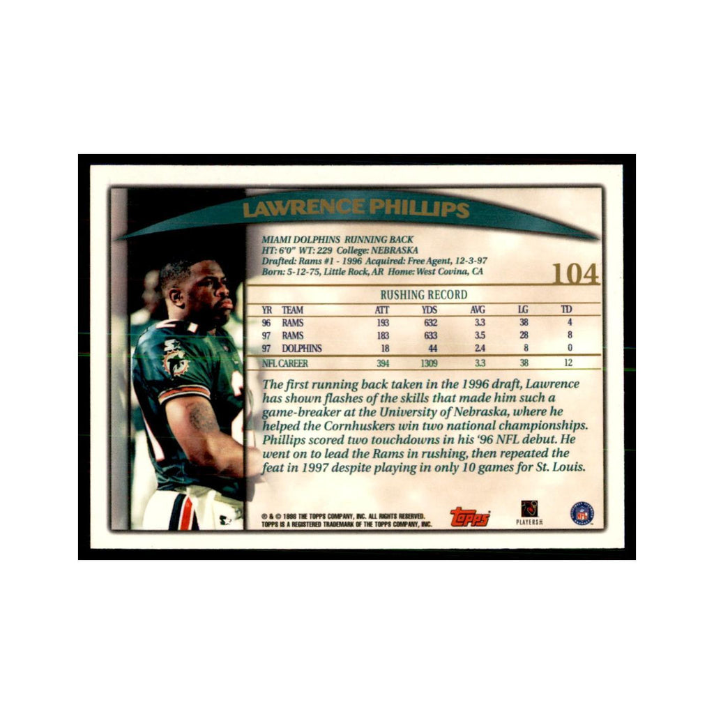 Lawrence Phillips 1998 Topps #104 Football Cards Football Card NM