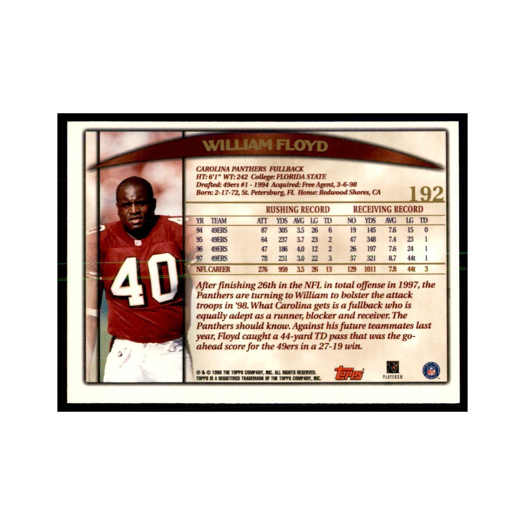 William Floyd 1998 Topps #192 Football Cards Football Card NM