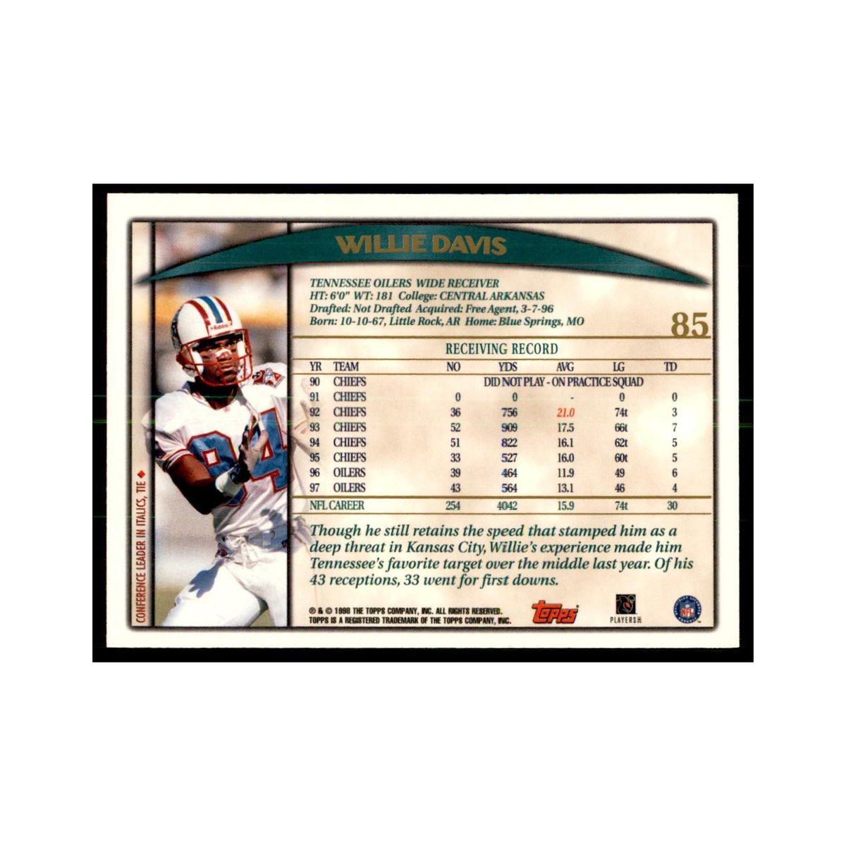 Willie Davis 1998 Topps #85 Football Cards Football Card NM