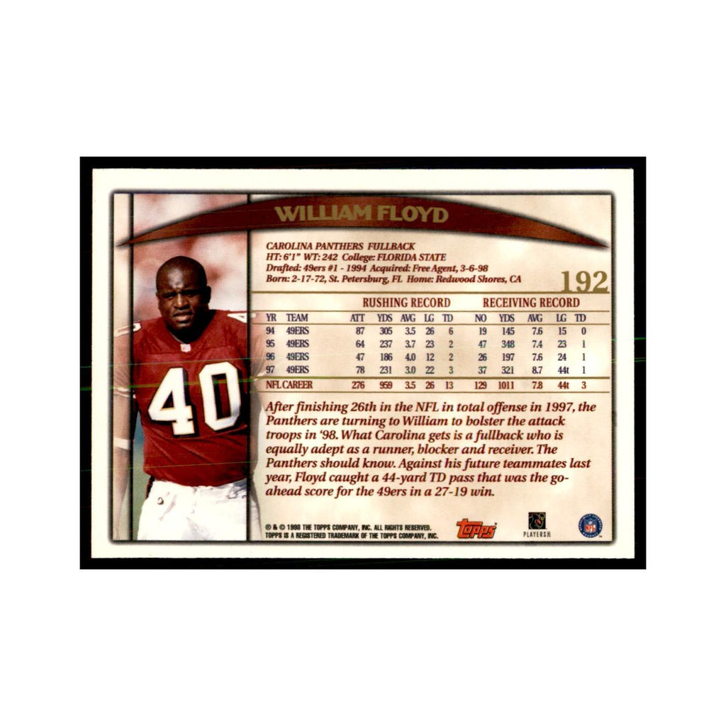 William Floyd 1998 Topps #192 Football Cards Football Card NM