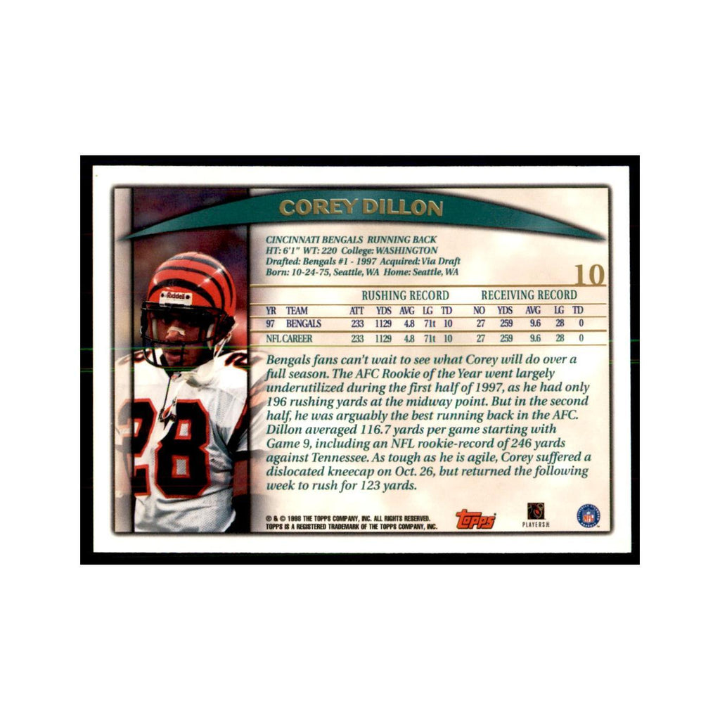 Corey Dillon 1998 Topps #10 Football Cards Football Card NM