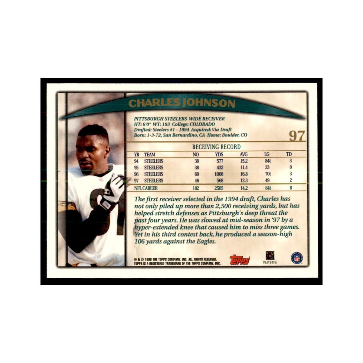 Charles Johnson 1998 Topps #97 Football Cards Football Card NM