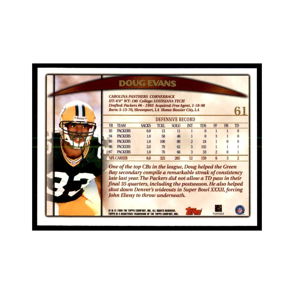 Doug Evans 1998 Topps #61 Football Cards Football Card NM