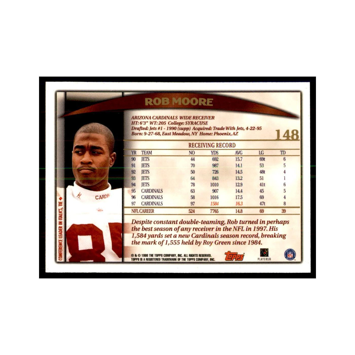 Rob Moore 1998 Topps #148 Football Cards Football Card NM