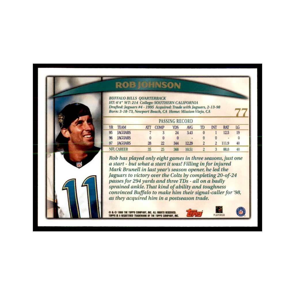 Rob Johnson 1998 Topps #77 Football Cards Football Card NM