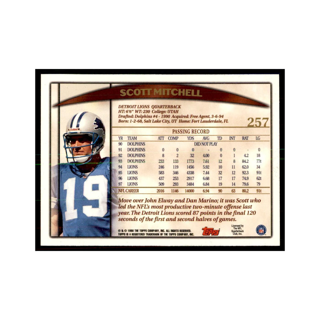 Scott Mitchell 1998 Topps #257 Football Cards Football Card NM