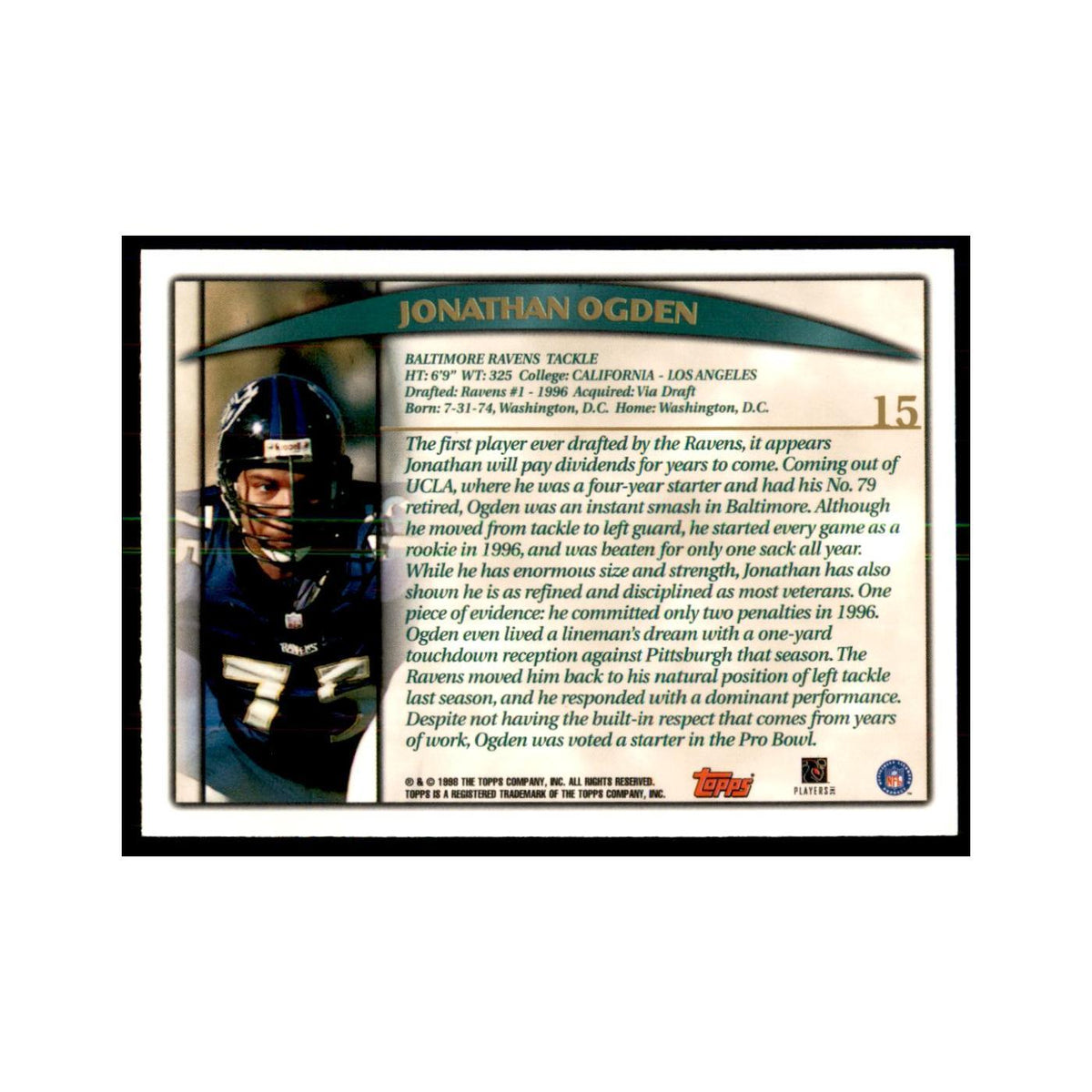 Jonathan Ogden 1998 Topps #15 Football Cards Football Card NM