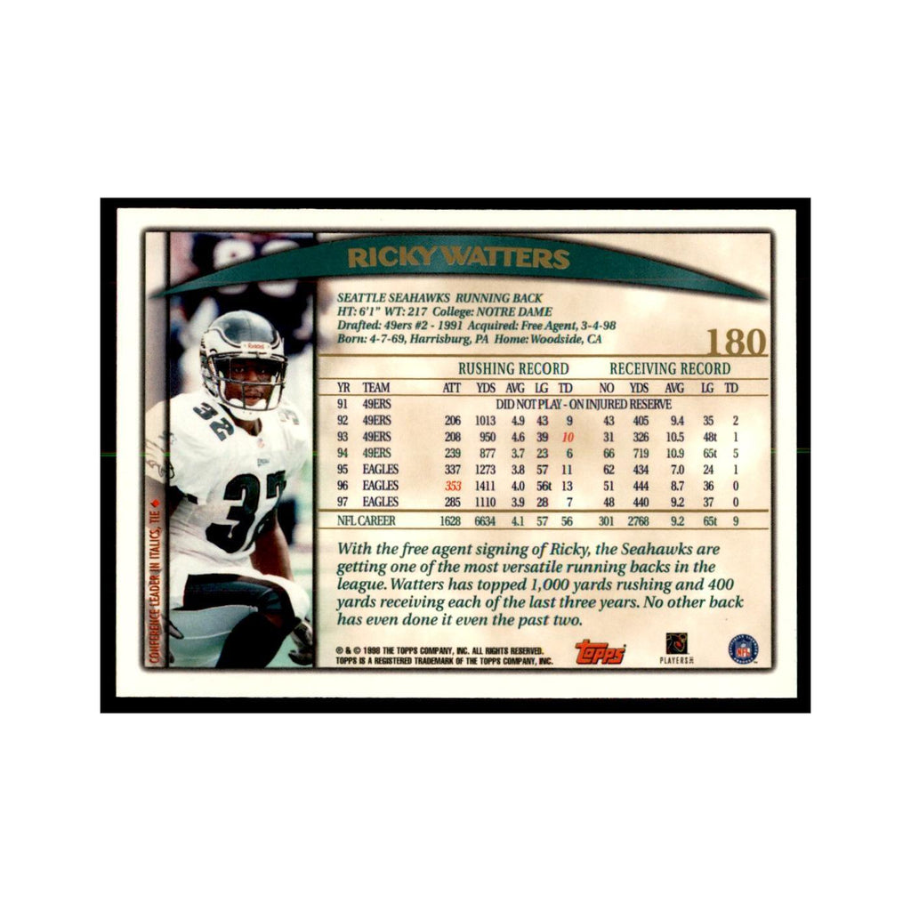 Ricky Watters 1998 Topps #180 Football Cards Football Card NM