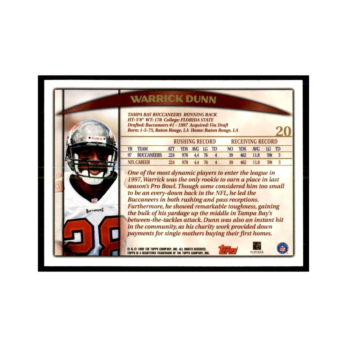 Warrick Dunn 1998 Topps #20 Football Cards Football Card NM