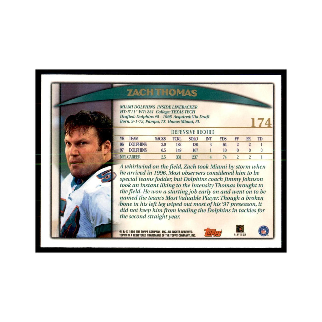 Zach Thomas 1998 Topps #174 Football Cards Football Card NM