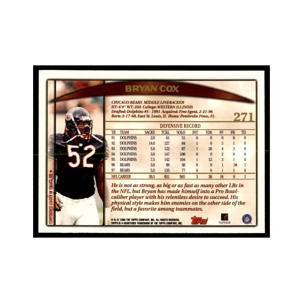 Bryan Cox 1998 Topps #271 Football Cards Football Card NM