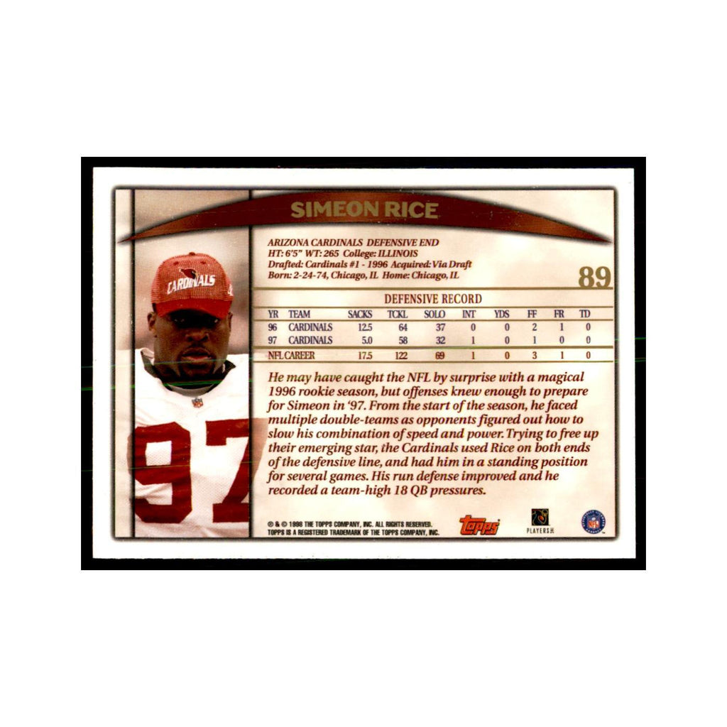 Simeon Rice 1998 Topps #89 Football Cards Football Card NM