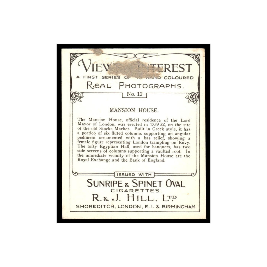 Mansion House 1938 Sunripe Spinet Oval Cigarettes Views of Interest #12 Poor