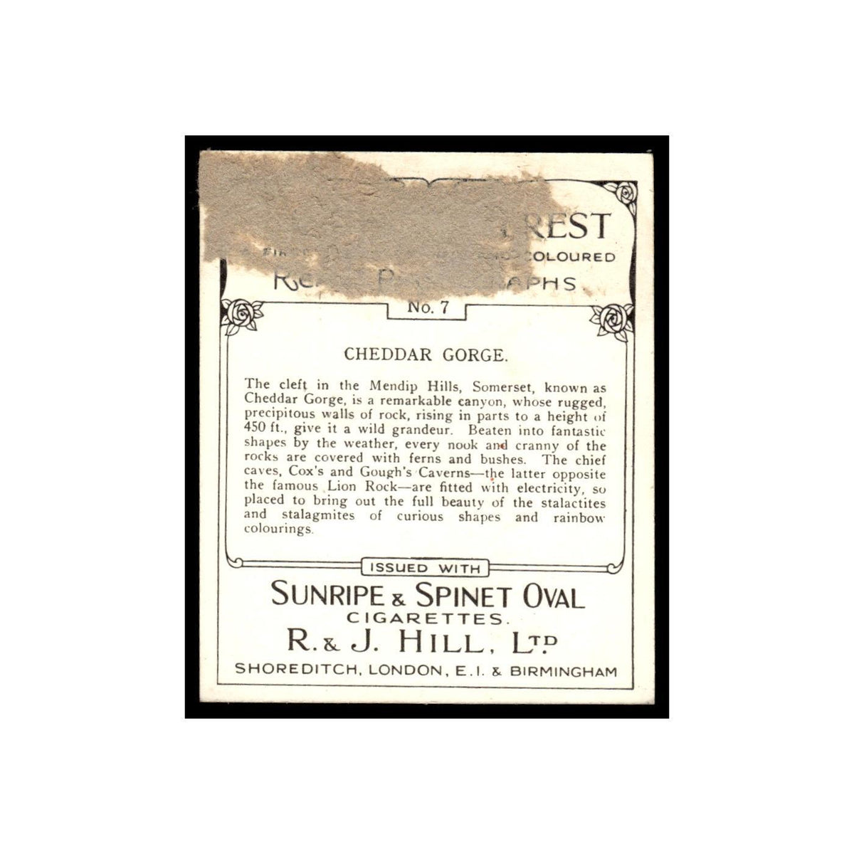Cheddar Gorge 1938 Sunripe Spinet Oval Cigarettes Views of Interest #7 Poor