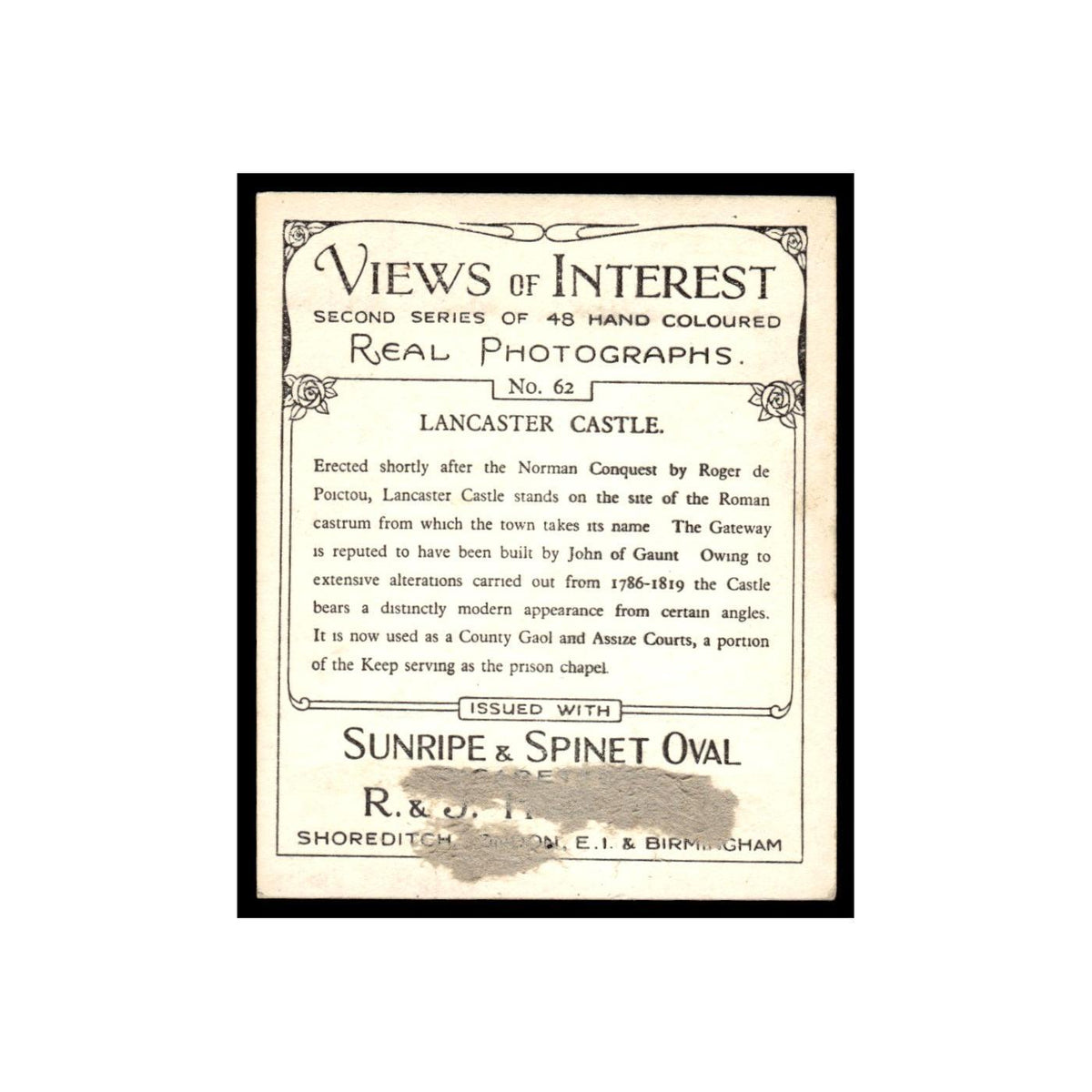Lancaster Castle 1938 Sunripe Spinet Oval Cigarettes Views of Interest #62 Poor