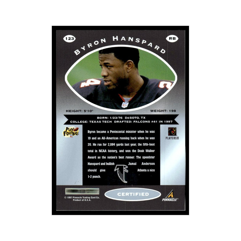 Byron Hanspard 1997 Pinnacle Certified with Coating #123 Atlanta Falcons NM