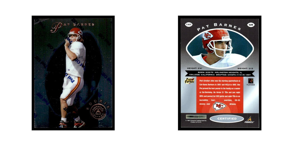Pat Barnes 1997 Pinnacle Certified with Coating #141 Kansas City Chiefs NM