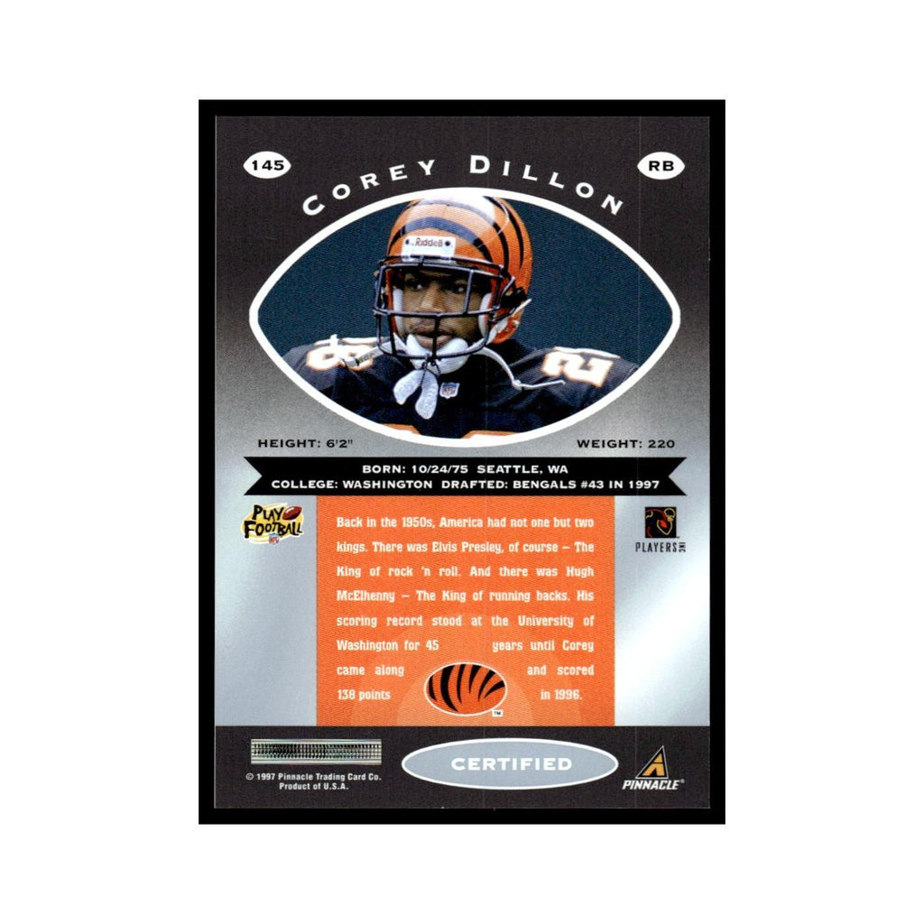 Corey Dillon 1997 Pinnacle Certified with Coating #145 Cincinnati Bengals NM
