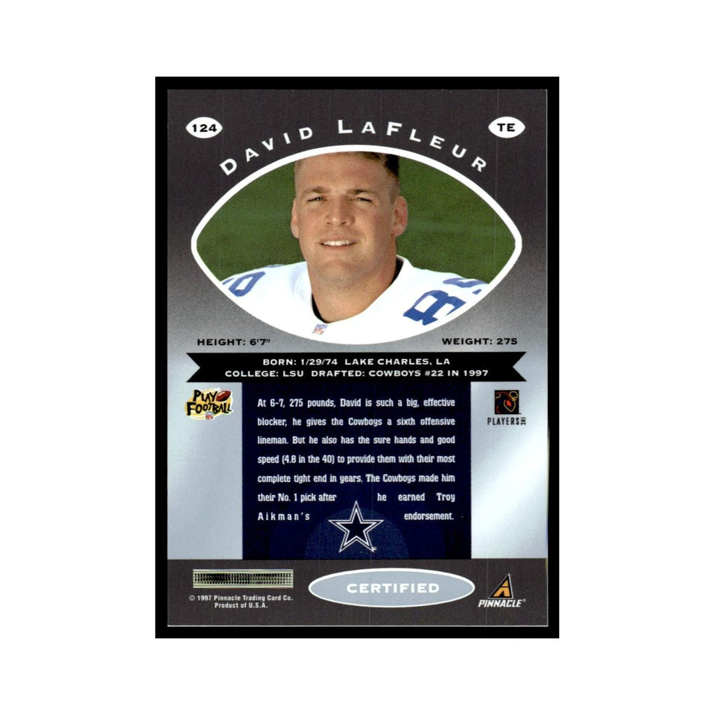 David LaFleur 1997 Pinnacle Certified with Coating #124 Dallas Cowboys NM