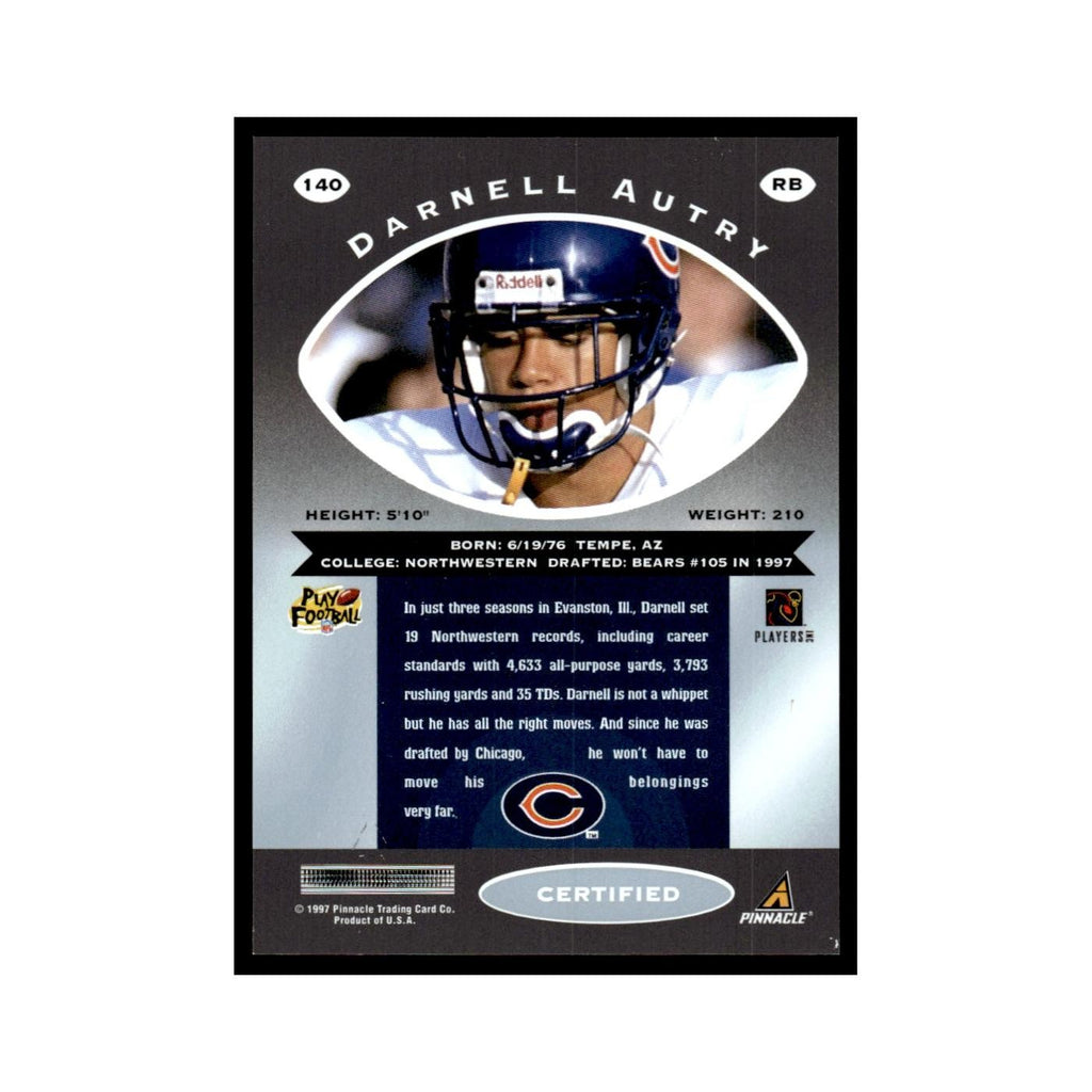 Darnell Autry 1997 Pinnacle Certified with Coating #140 Chicago Bears NM