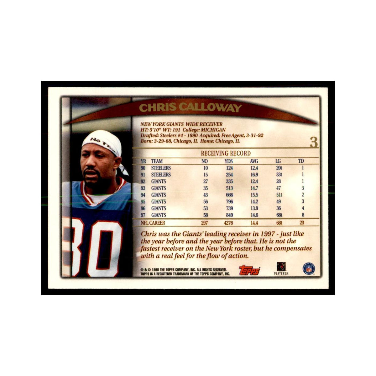 Chris Calloway 1998 Topps #3 Football Cards Football Card NM