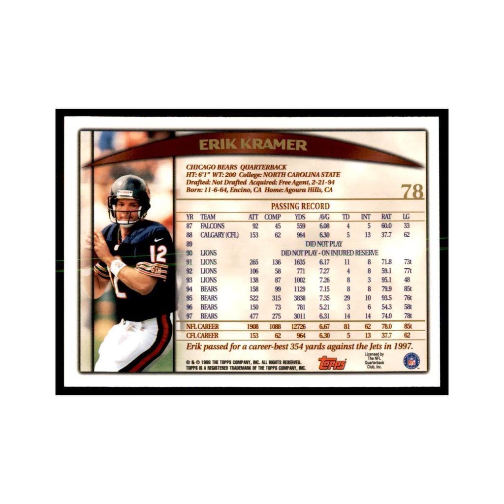 Erik Kramer 1998 Topps #78 Football Cards Football Card NM
