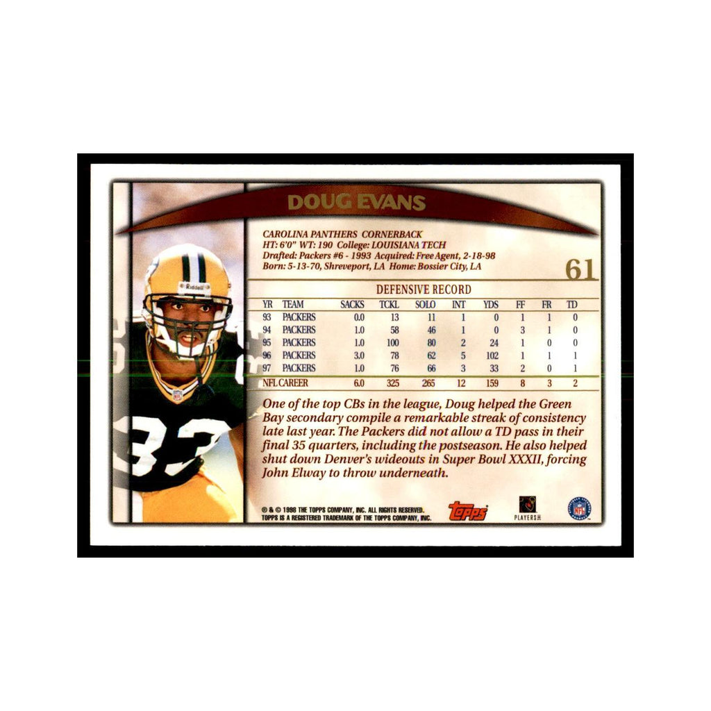 Doug Evans 1998 Topps #61 Football Cards Football Card NM